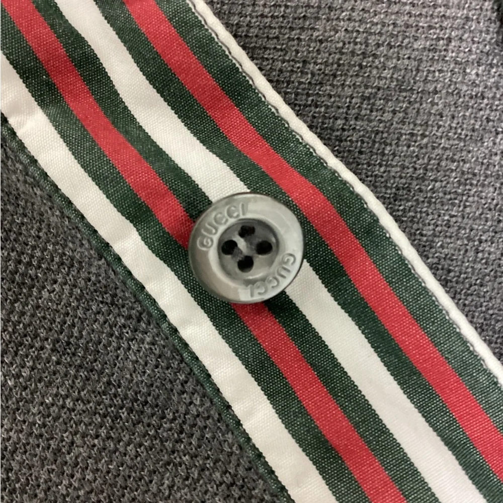 Gucci Men's Gray Short Sleeve Polo Shirt striped collar size M